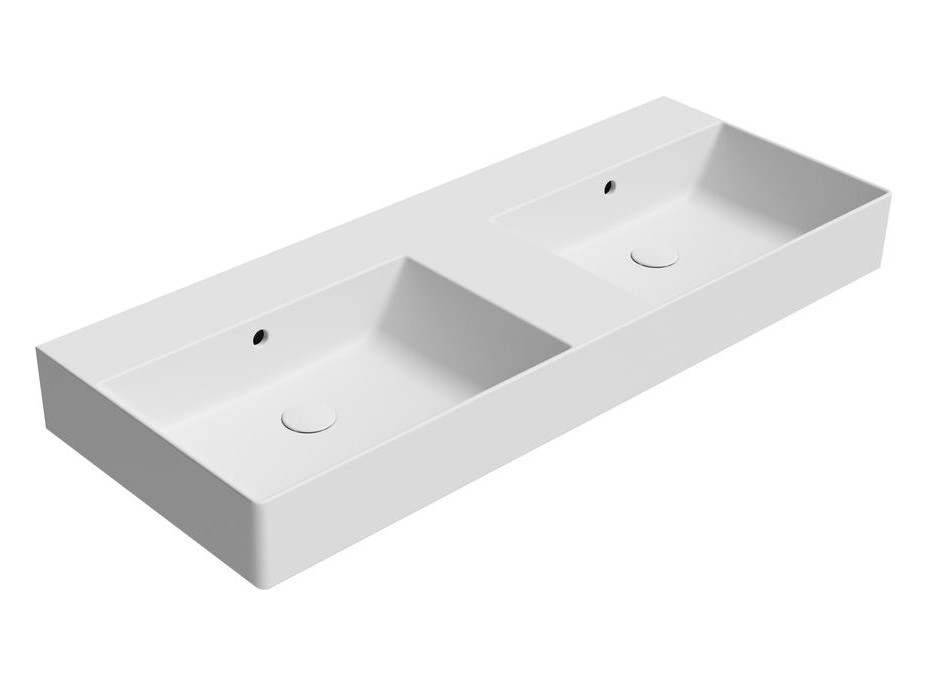 GSI KUBE X keramické dvojumyvadlo 120x47cm, broušená spodní hrana, bez otvoru, bílá mat 94259009