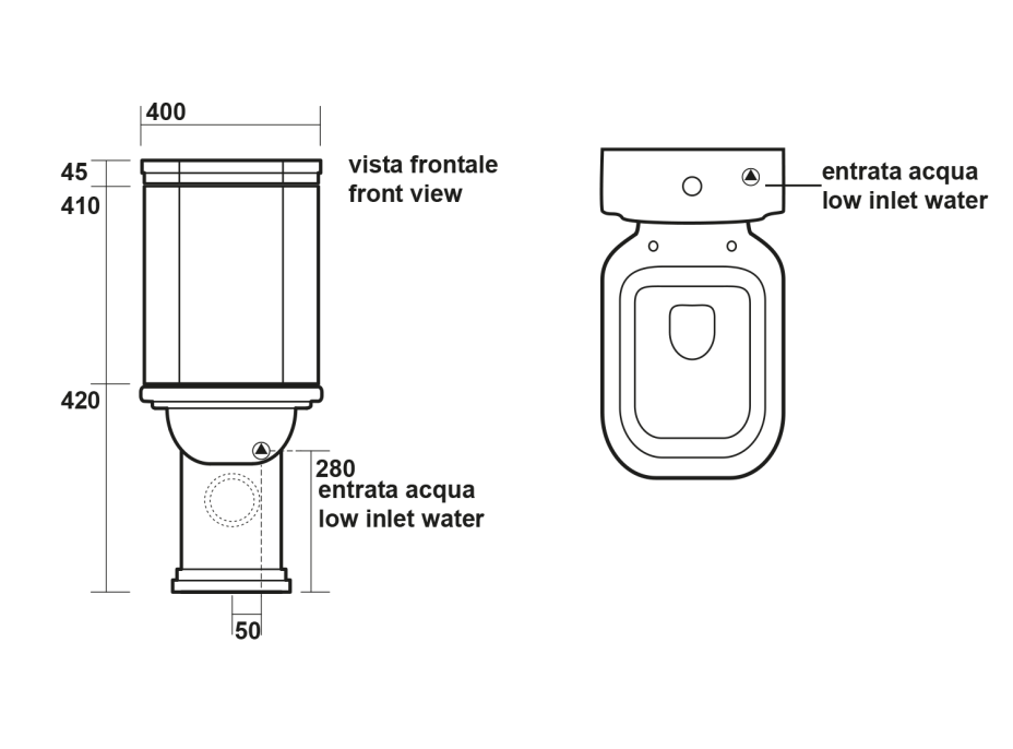 Kerasan WALDORF WC kombi mísa 40x68cm, spodní/zadní odpad, černá mat 411731