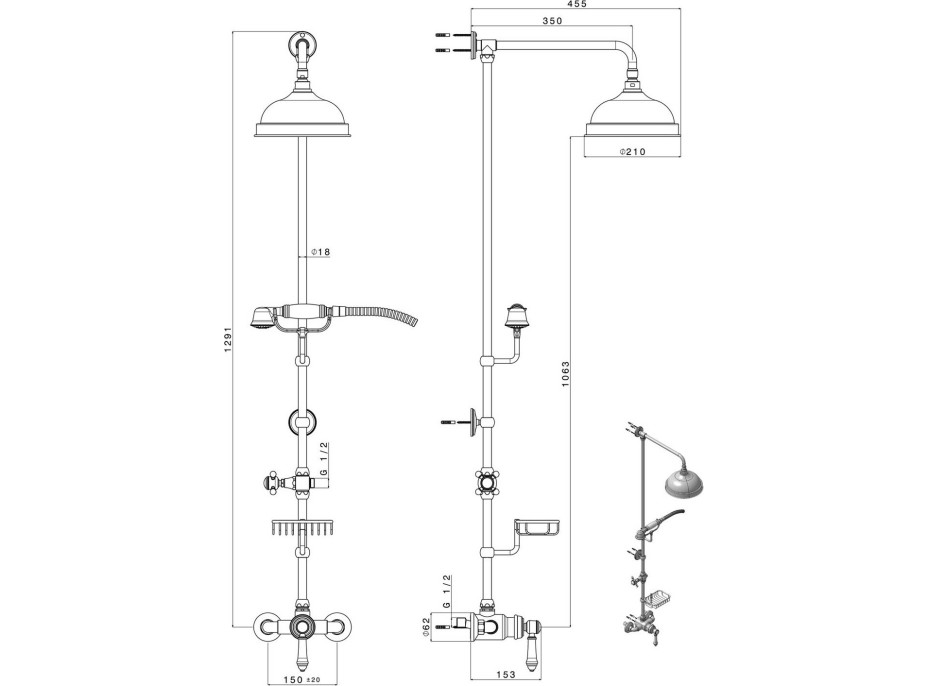 Sapho VIENNA sprchový sloup s pákovou baterií, mýdlenka, 1291mm, chrom VO138