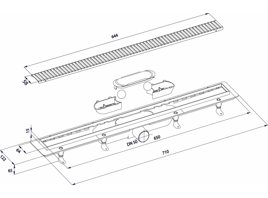 Bruckner Podlahový žlab s nerezovým roštem, L-710, DN50 700.157.2