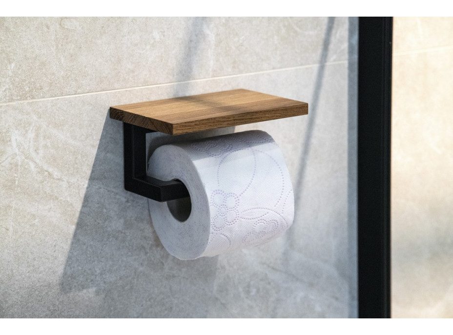 Sapho SKA držák toaletního papíru s poličkou 15x8x10cm, černá mat/dub SKA421