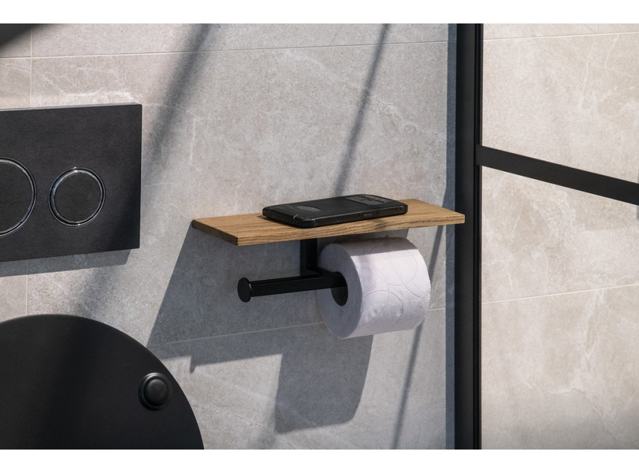 Sapho SKA dvojitý držák toaletního papíru s poličkou 30x8x10cm, černá mat/dub SKA425