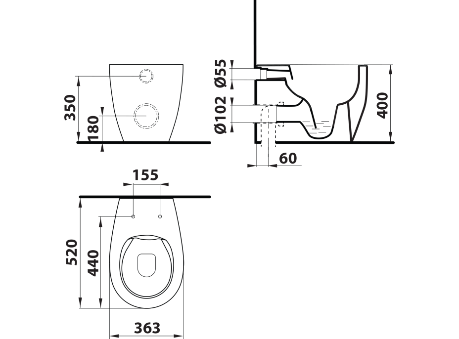 Isvea SENTIMENTI stojící WC Rimless, 36x52 cm, bílá 10SM10004SV