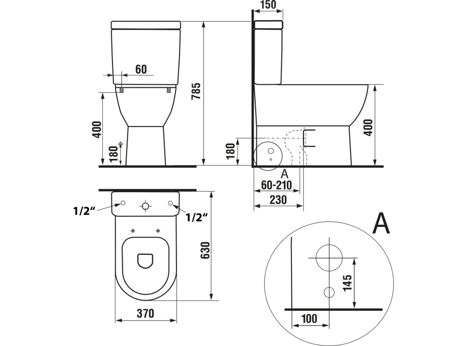 Aqualine JALTA WC kombi, Rimless, spodní/zadní odpad, bílá PB103RW