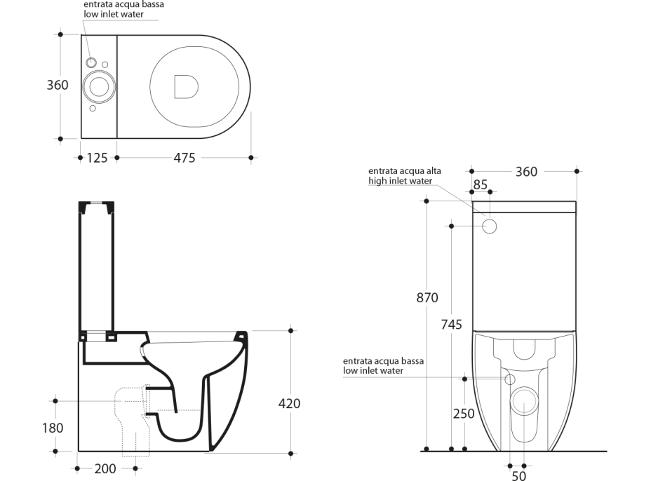 Kerasan FLO WC kombi mísa 36x60cm, spodní/zadní odpad, bílá 311701