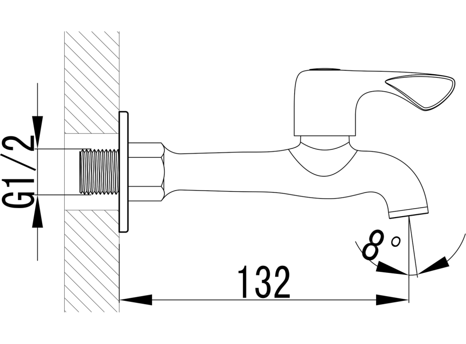 Aqualine Nástěnný ventil 1/2", dlouhý, chrom ZY12062