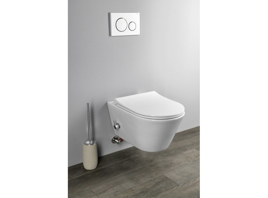 Sapho AVVA CLEANWASH závěsná WC mísa, Rimless, integrovaná baterie a bidet. sprška, 35, 5x53cm, bílá 100315