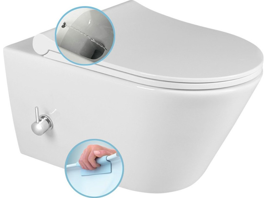 Sapho AVVA CLEANWASH závěsná WC mísa, Rimless, integrovaná baterie a bidet. sprška, 35, 5x53cm, bílá 100315