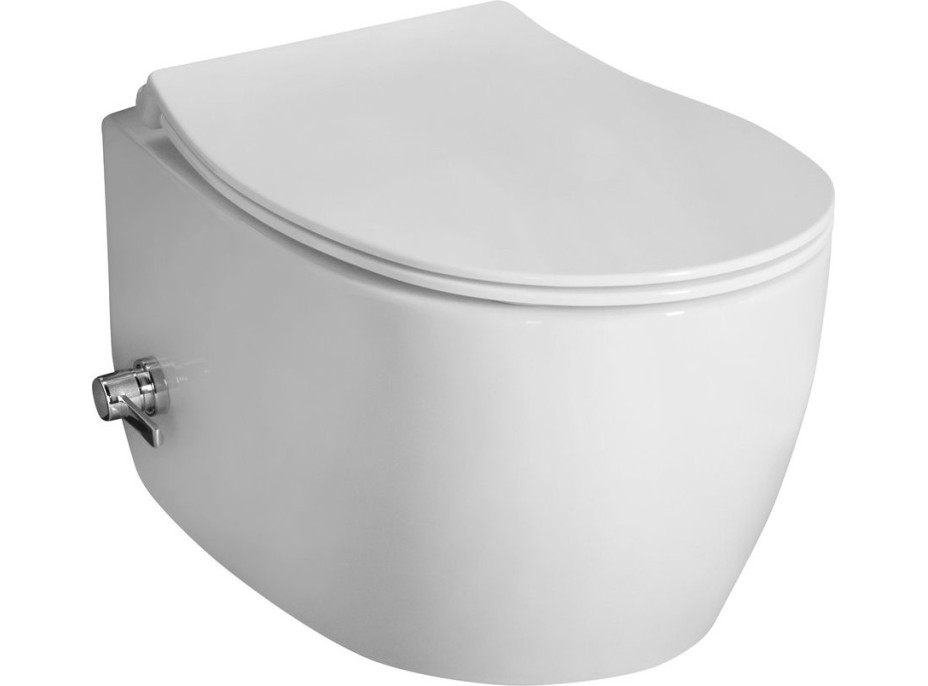 Isvea SENTIMENTI CLEANWASH závěsná WC mísa, Rimless, integrovaný ventil a bidet. sprška, 36x51cm, bílá 10ARS1010