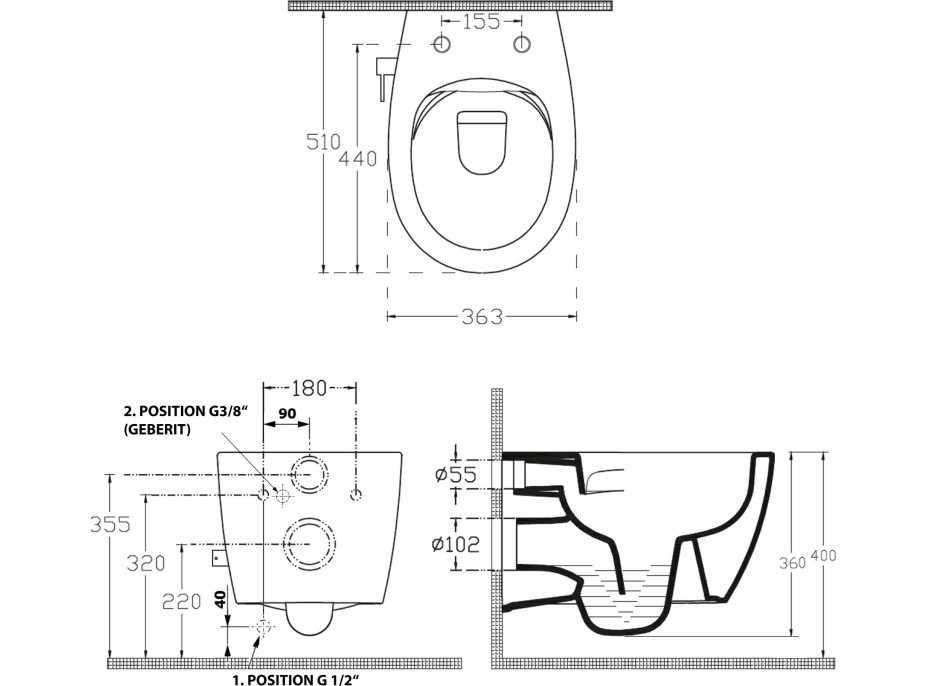 Isvea SENTIMENTI CLEANWASH závěsná WC mísa, Rimless, integrovaný ventil a bidet. sprška, 36x51cm, bílá 10ARS1010