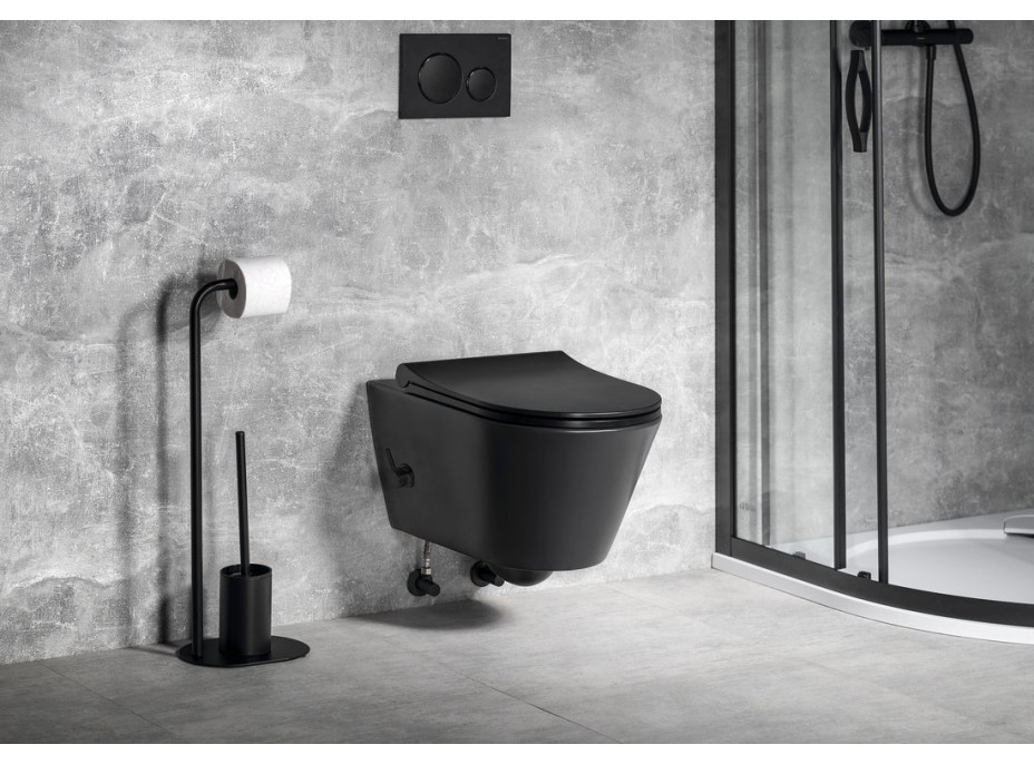 Sapho AVVA CLEANWASH závěsná WC mísa, Rimless, integrovaná baterie a bidet. sprška, 35, 5x53cm, černá mat 100315-110