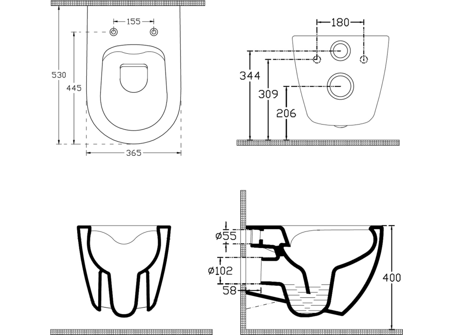 Isvea INFINITY závěsná WC mísa, Rimless, 36, 5x53cm, maroon red 10NF02001-2R