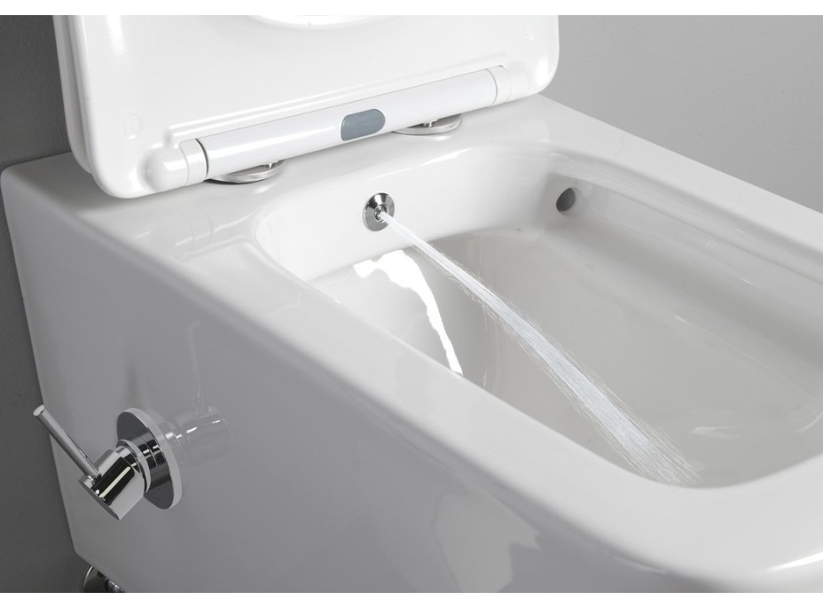 Sapho PORTO CLEANWASH závěsná WC mísa Rimless, integrovaná baterie a bidet. sprška, 36x5cm, bílá PZ102RX