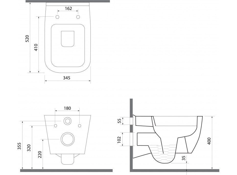 Isvea VEA závěsná WC mísa Rimless, 34, 5x52cm, bílá 10VA02001