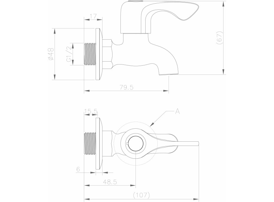 Aqualine Nástěnný kulový ventil 1/2", krátký, chrom ZY12033