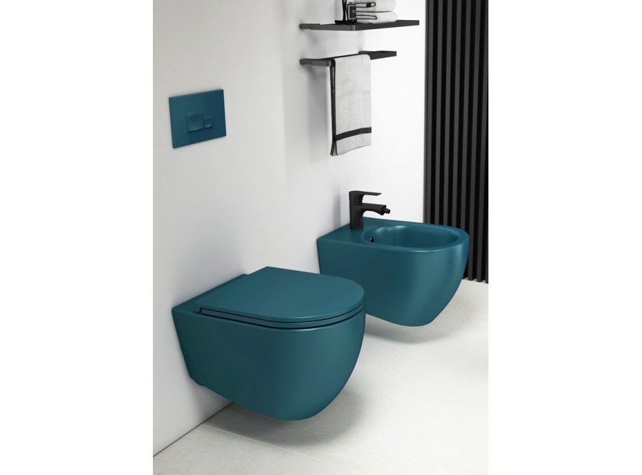 Isvea INFINITY závěsná WC mísa, Rimless, 36, 5x53cm, zelená petrol 10NF02001-2P