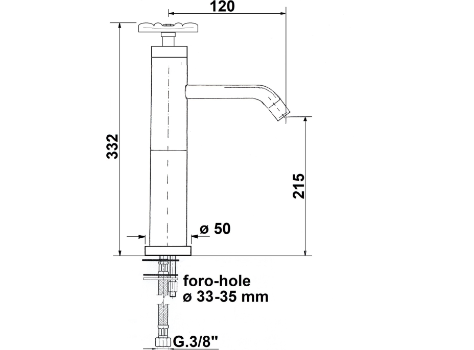 Sapho INDUSTRY stojánková umyvadlová baterie vysoká bez výpusti, výška 332 mm, chrom/černá 5102LTT