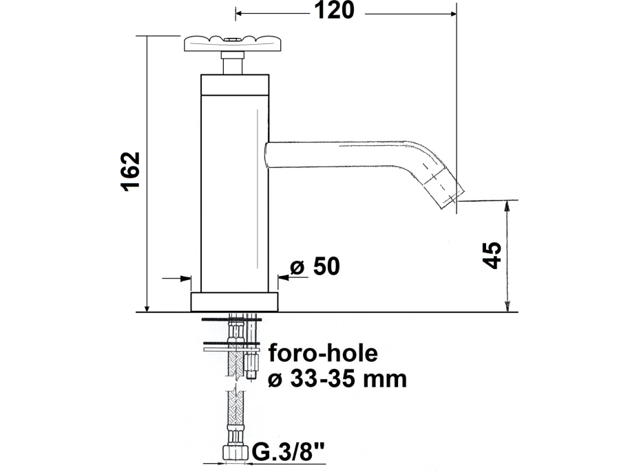 Sapho INDUSTRY stojánková umyvadlová baterie bez výpusti, výška 162 mm, nikl/černá 5102TT8