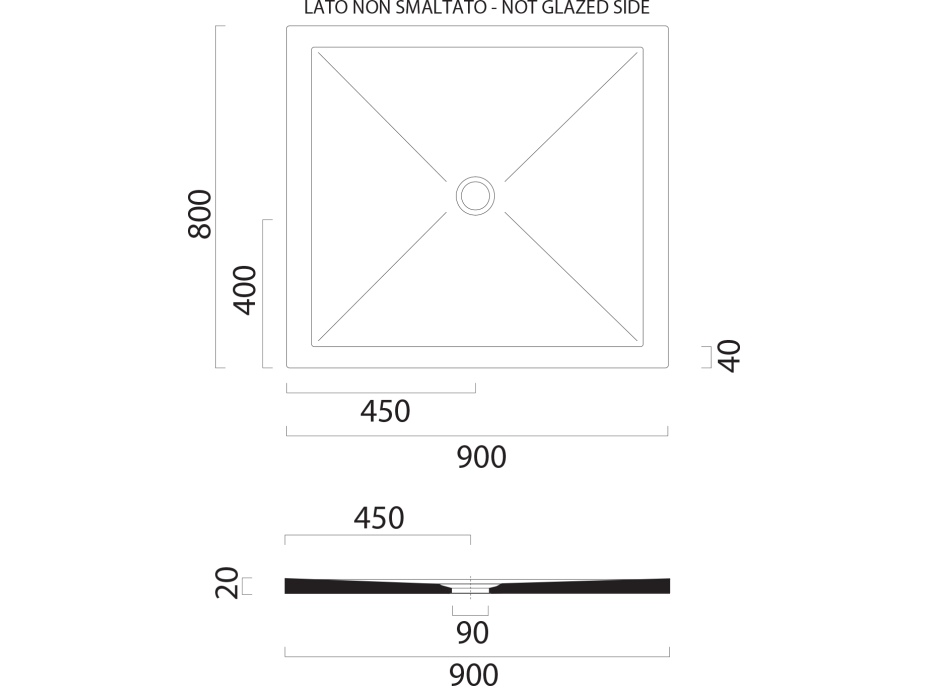 GSI Keramická sprchová vanička, obdélník 90x80x2cm, bílá mat 46090809