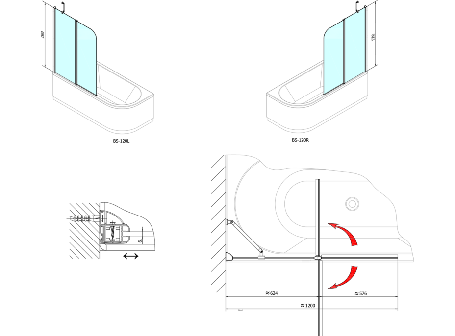 Polysan PALOMA vanová zástěna 1200mm, čiré sklo BS-120