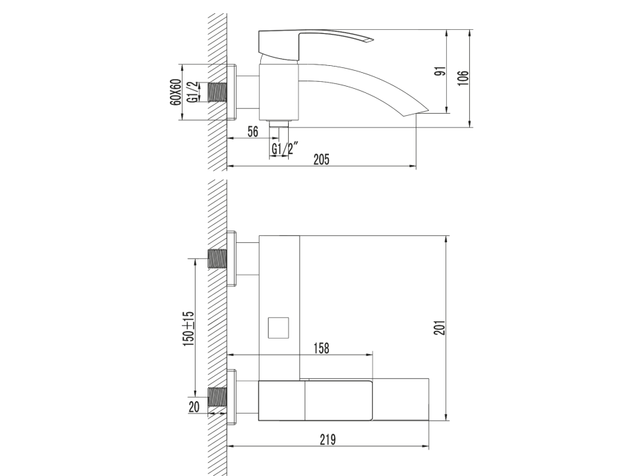 Sapho GINKO nástěnná vanová baterie, černá mat 1101-10B