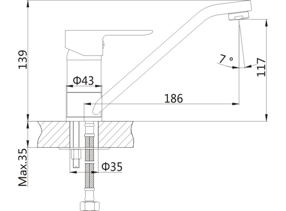 Bruckner BARON stojánková dřezová baterie, 186mm, otočné ramínko, chrom 612.050.1
