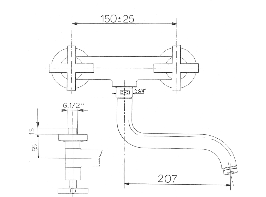 Sapho AXIA nástěnná baterie, chrom 506S