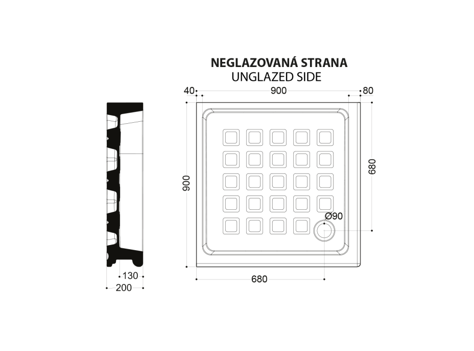 Kerasan RETRO keramická sprchová vanička, čtverec 90x90x20cm, bílá 133801