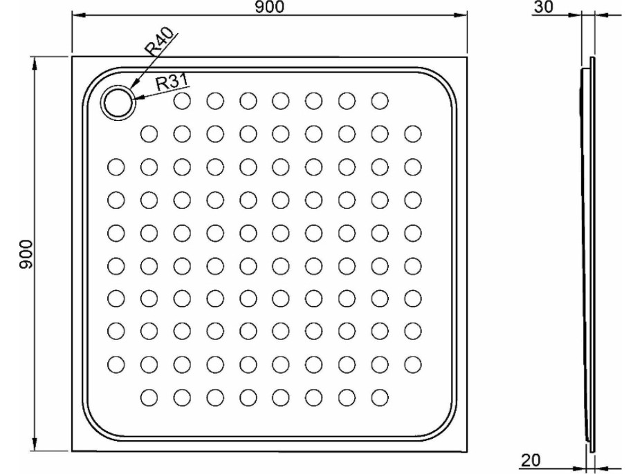 NOFER Sprchová vanička 900x30x900 mm, nerez mat 13052.90.S