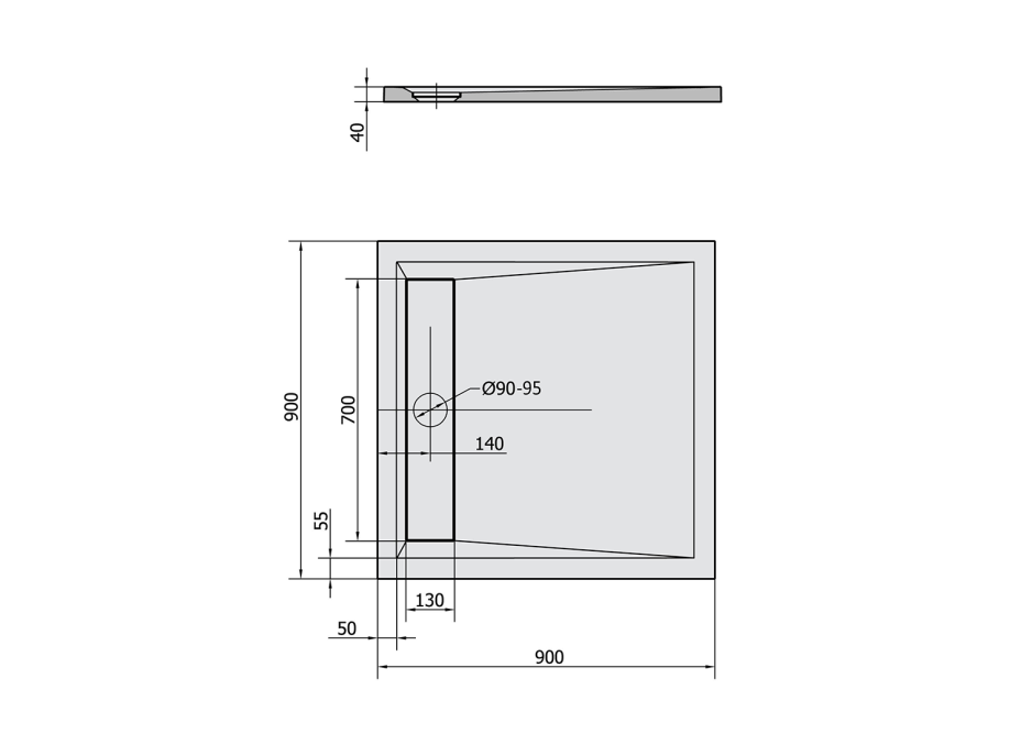 Polysan ARENA sprchová vanička z litého mramoru se záklopem, čtverec 90x90cm, bílá 71601