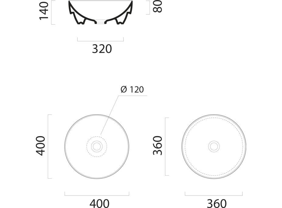 GSI PURA keramické umyvadlo na desku, průměr 40cm, ghiaccio mat 884615