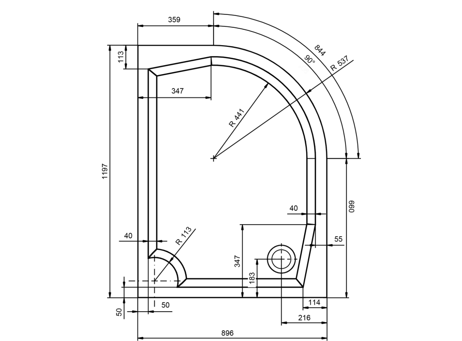 Gelco RIVA sprchová vanička z litého mramoru, čtvrtkruh 120x90cm, levá GR12090L