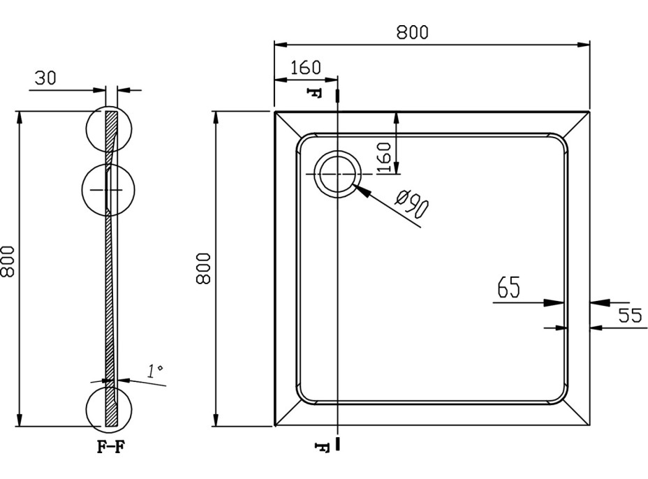 Aqualine TECMI sprchová vanička z litého mramoru, čtverec 80x80x3cm PQ008