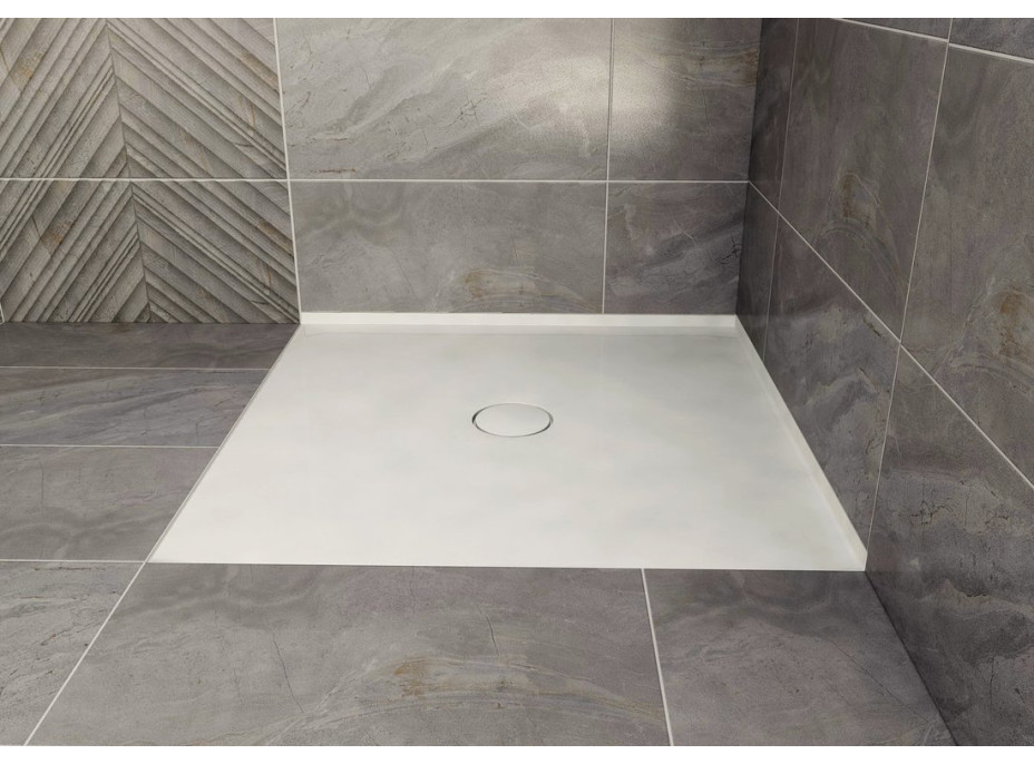 Polysan MIRAI sprchová vanička z litého mramoru, čtverec 90x90x1, 8cm, bílá 73165