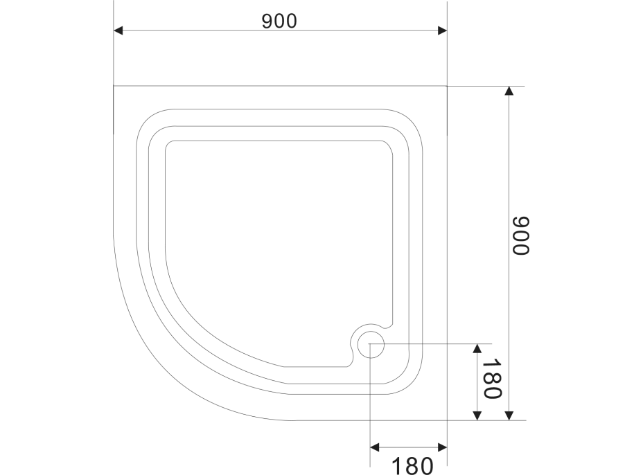 Aqualine Sprchová samonosná vanička akrylátová, čtvrtkruh 90x90x15cm BTTR90