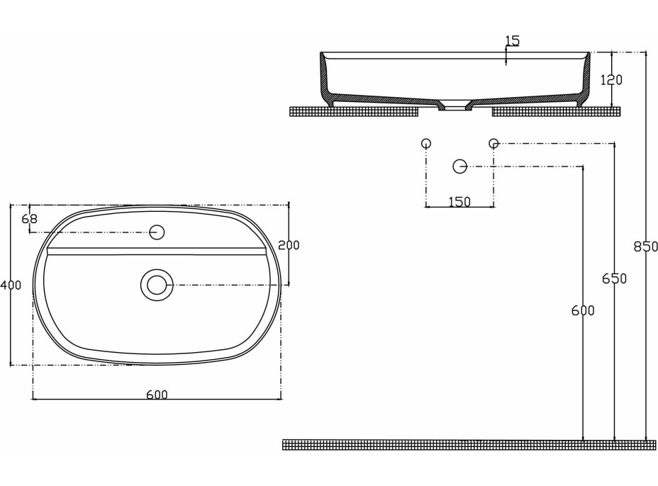 Isvea INFINITY OVAL keramické umyvadlo na desku, 60x40cm, antracit 10NF65060-2C