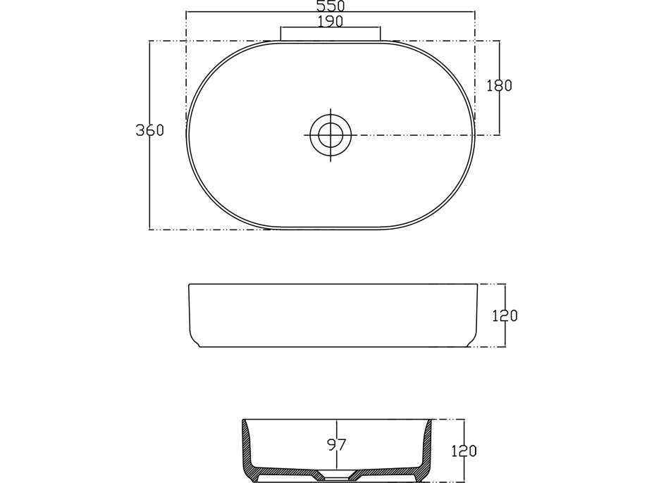 Isvea INFINITY OVAL keramické umyvadlo na desku, 55x36cm, antracit 10NF65055-2C