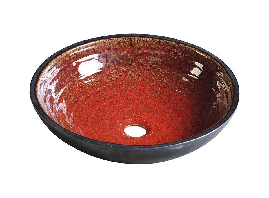Sapho ATTILA keramické umyvadlo, průměr 43cm, tomatová červeň/petrolejová DK007