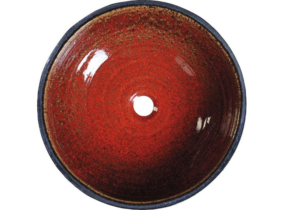 Sapho ATTILA keramické umyvadlo, průměr 43cm, tomatová červeň/petrolejová DK007