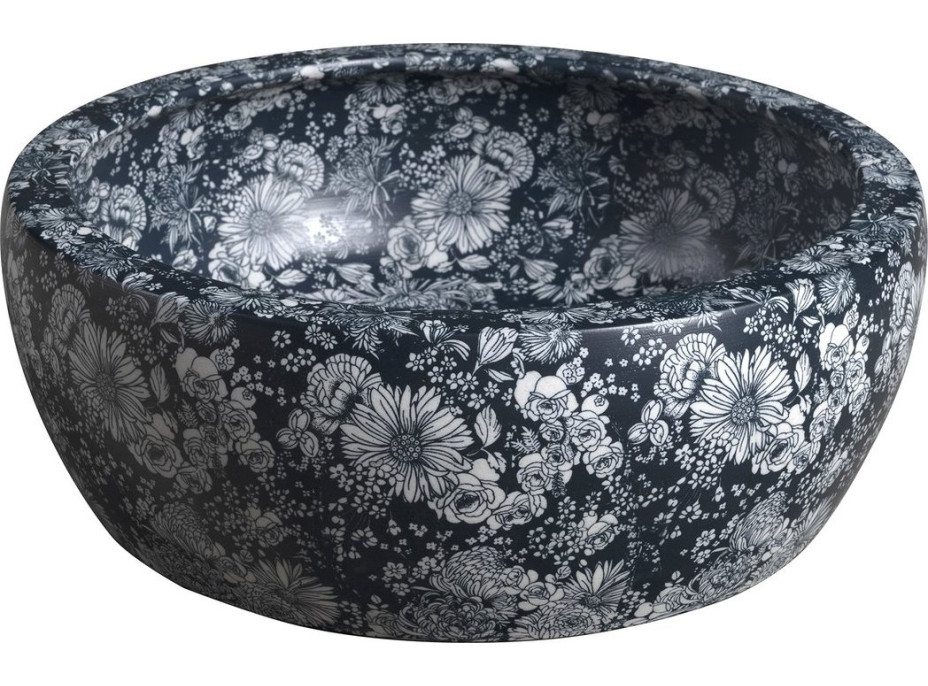 Sapho PRIORI keramické umyvadlo na desku, Ø 41 cm, modré květy PI038