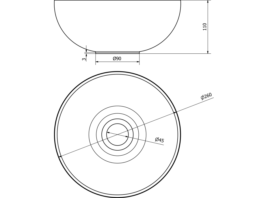 Sapho MINOR betonové umývátko na desku, Ø 26cm, tmavě hnědá MR26015