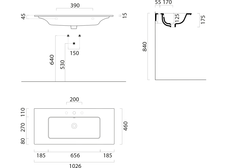 GSI PURA keramické umyvadlo Slim 102x46cm, bílá ExtraGlaze 8886111