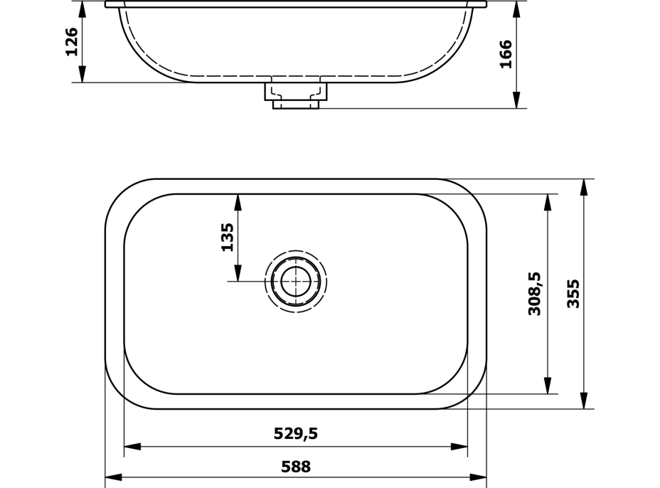 Sapho IMPALA umyvadlo pod desku, Rockstone, 58, 8x35, 5cm, bílá mat IM540