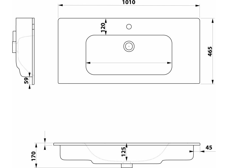 SANOVIT PIEDRA keramické umyvadlo nábytkové 101x46, 5cm, bílá 43101
