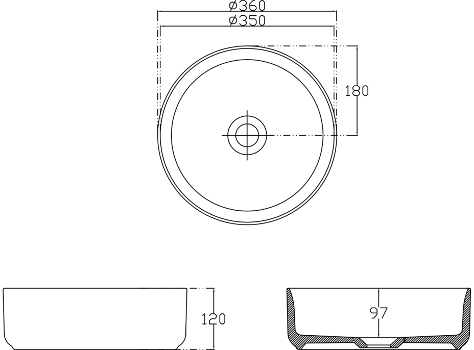 Isvea INFINITY ROUND keramické umyvadlo na desku, průměr 36cm, bílá 10NF65036