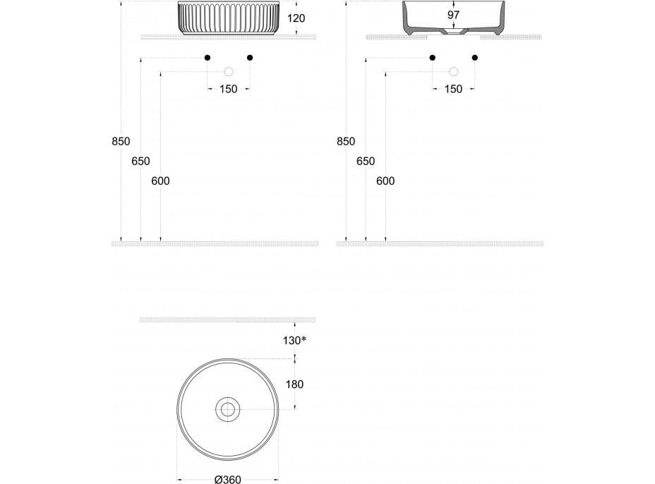 Isvea ION keramické umyvadlo na desku, průměr 36cm, bílá 10NF66036