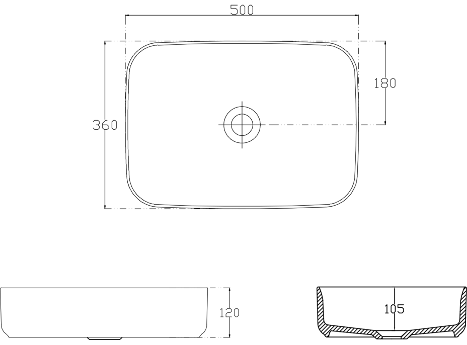 Isvea INFINITY RECTANGLE keramické umyvadlo na desku, 50x36cm, bílá mat 10NF65050-2L