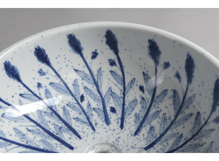 Sapho PRIORI keramické umyvadlo na desku, Ø 41 cm, bílá s modrým vzorem PI028