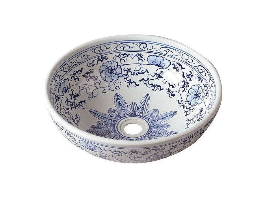 Sapho PRIORI keramické umyvadlo na desku, Ø 41 cm, bílá s modrým vzorem PI012