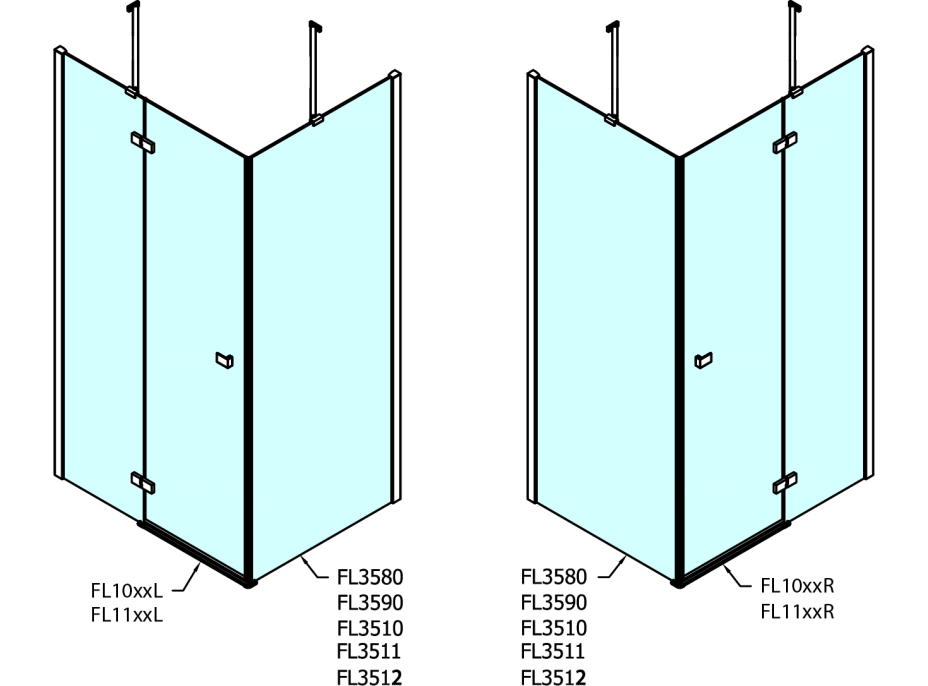 Polysan FORTIS LINE čtvercový sprchový kout 1100x1100 mm, R varianta FL1011RFL3511